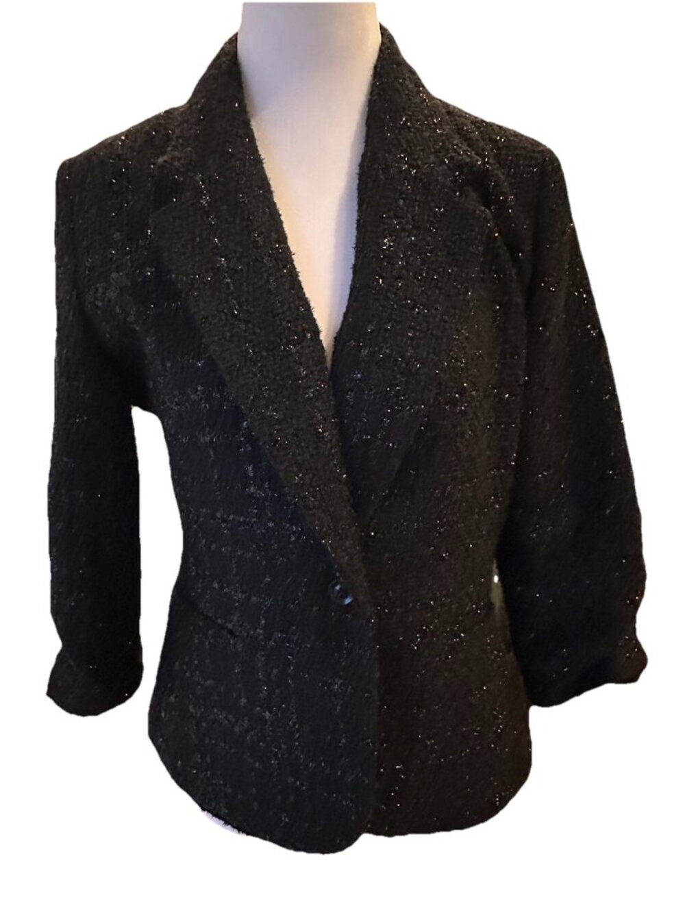 Jennifer Lopez Tweed Black Shimmer Blazer Size M Fitted Classic